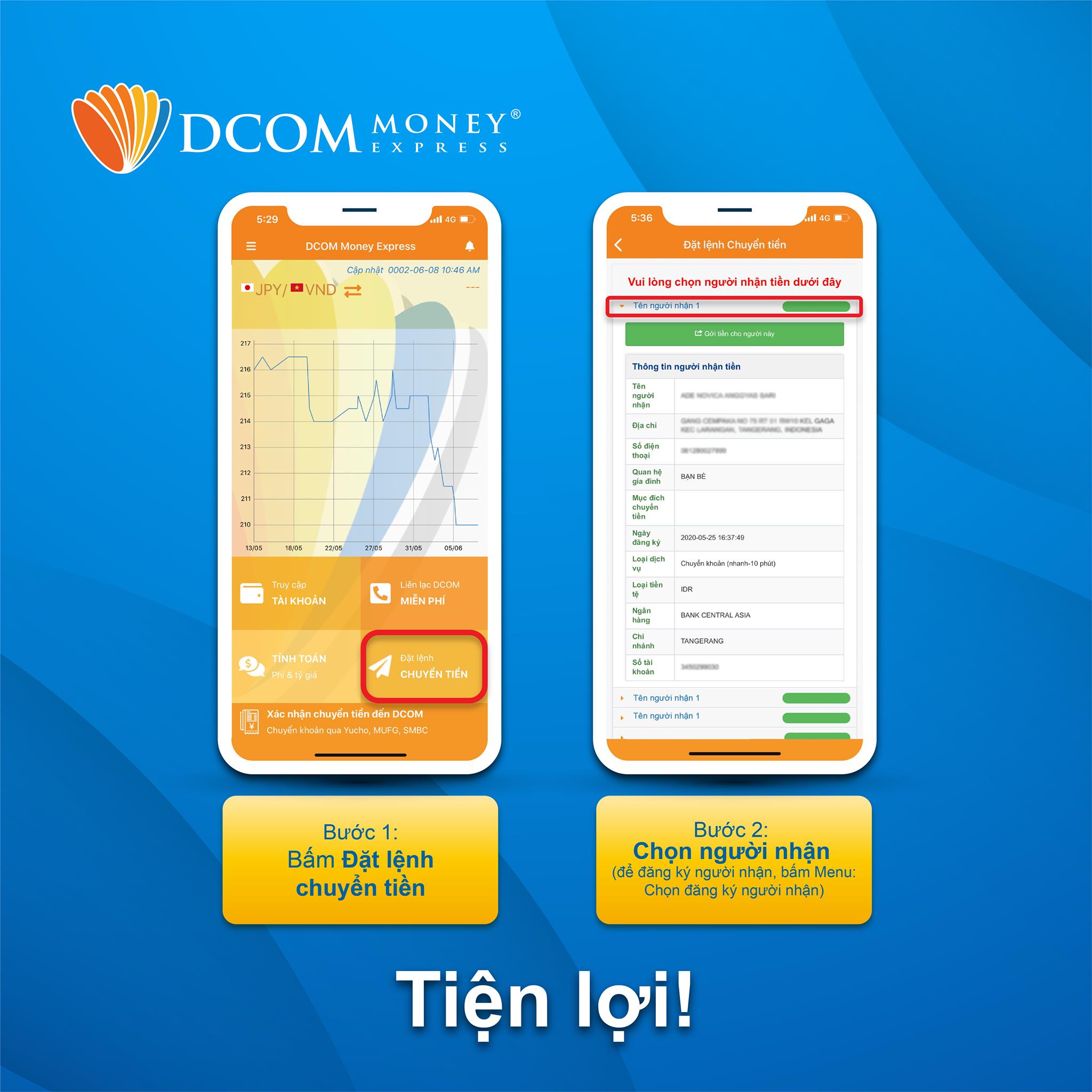 Chuyển tiền về Việt Nam sau ít phút thao tác với ứng dụng DCOM