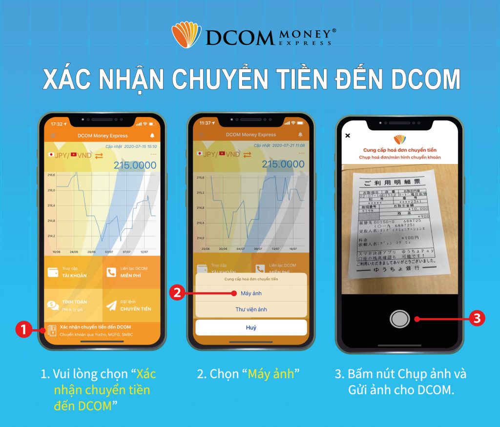 Hướng dẫn xác nhận chuyển tiền đến DCOM bằng Ứng dụng DCOM