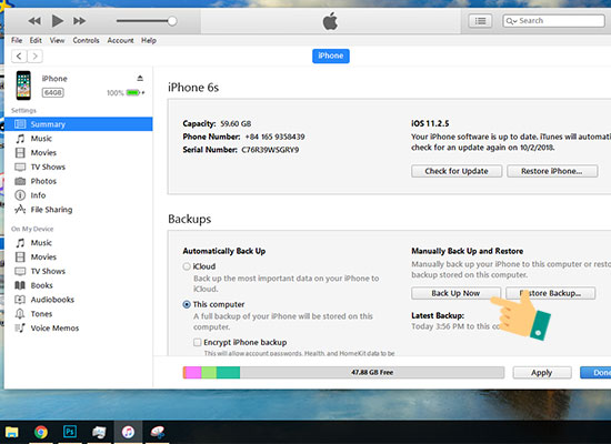Sao lưu dữ liệu iPhone vào máy tính bằng iTunes