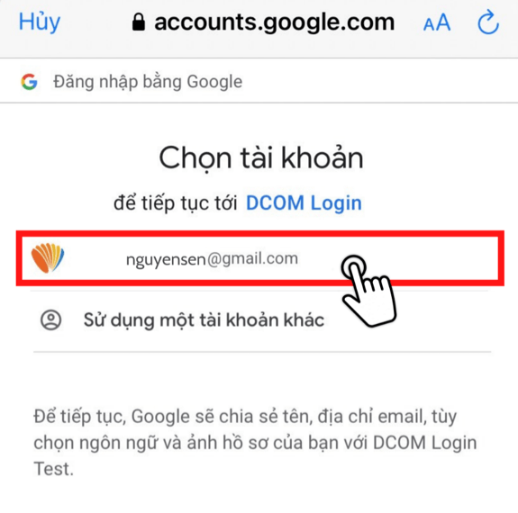 Đối với liên kết Gmail: vui lòng chọn tài khoản Gmail tùy thích để tiến hành kết nối.