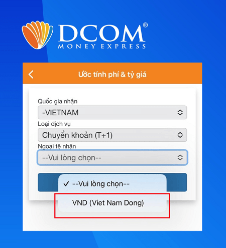 Phần “Ngoại tệ nhận”, chọn VND.