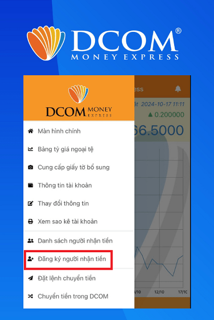 bấm thanh Menu ở góc trái phía bên trên màn hình, chọn “Đăng ký người nhận tiền”