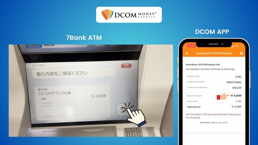 STEP 11 of how to withdraw money at 7Bank ATM using the new DCOM Card and DCOM App