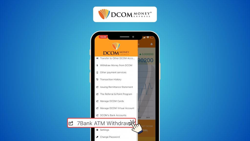 STEP 2 of how to withdraw money at 7Bank ATM using the new DCOM Card and DCOM App