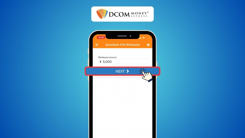 STEP 4 of how to withdraw money at 7Bank ATM using the new DCOM Card and DCOM App