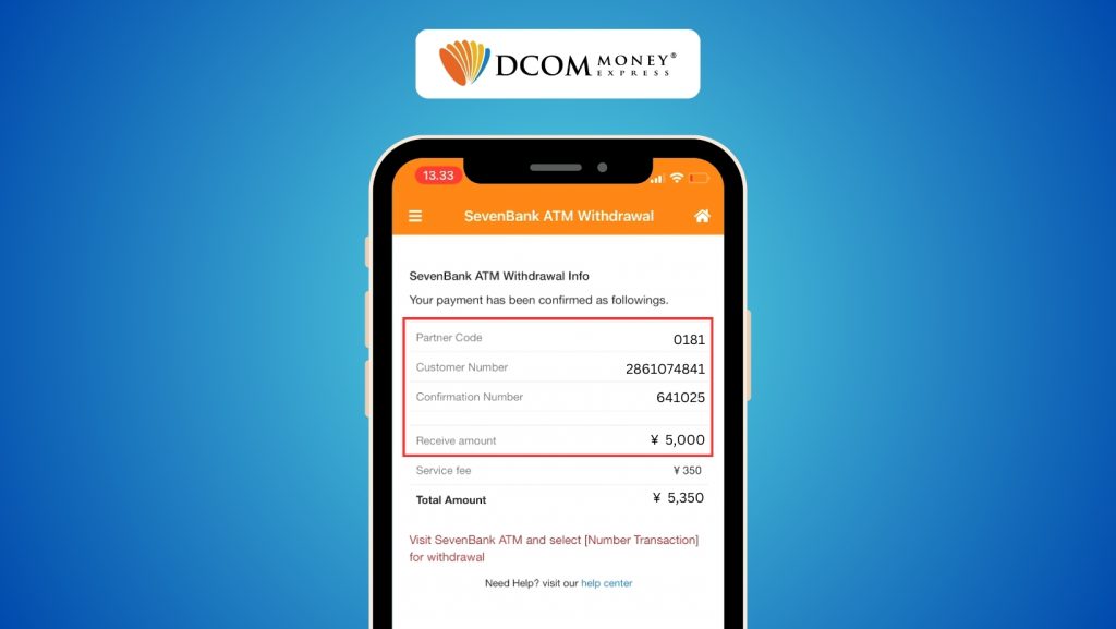 STEP 5 of how to withdraw money at 7Bank ATM using the new DCOM Card and DCOM App