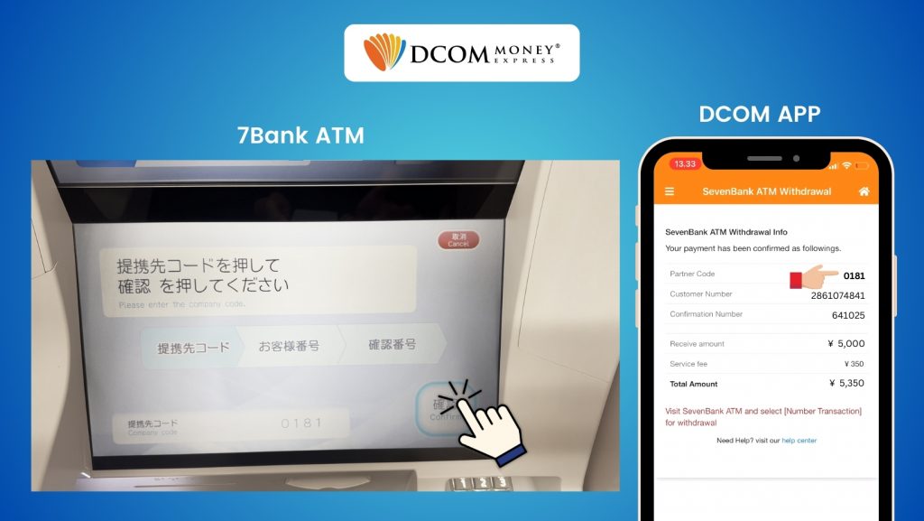 STEP 7 of how to withdraw money at 7Bank ATM using the new DCOM Card and DCOM App