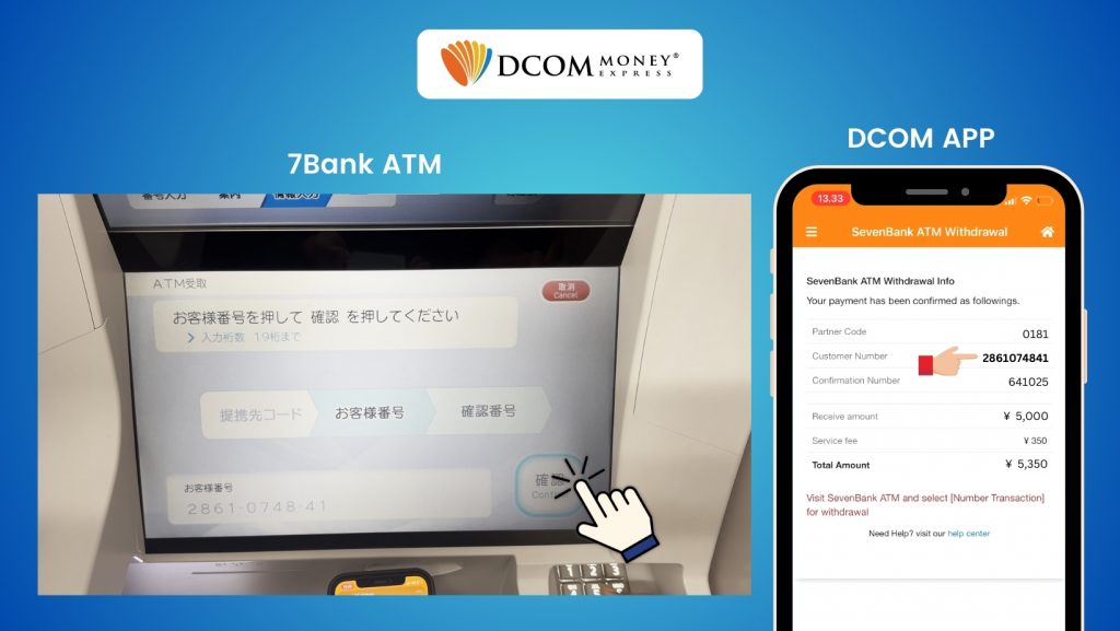 STEP 9 of how to withdraw money at 7Bank ATM using the new DCOM Card and DCOM App