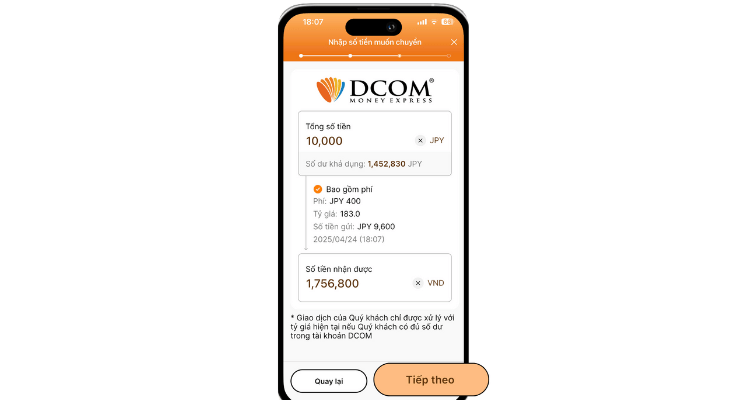 đặt lệnh chuyển tiền dcom