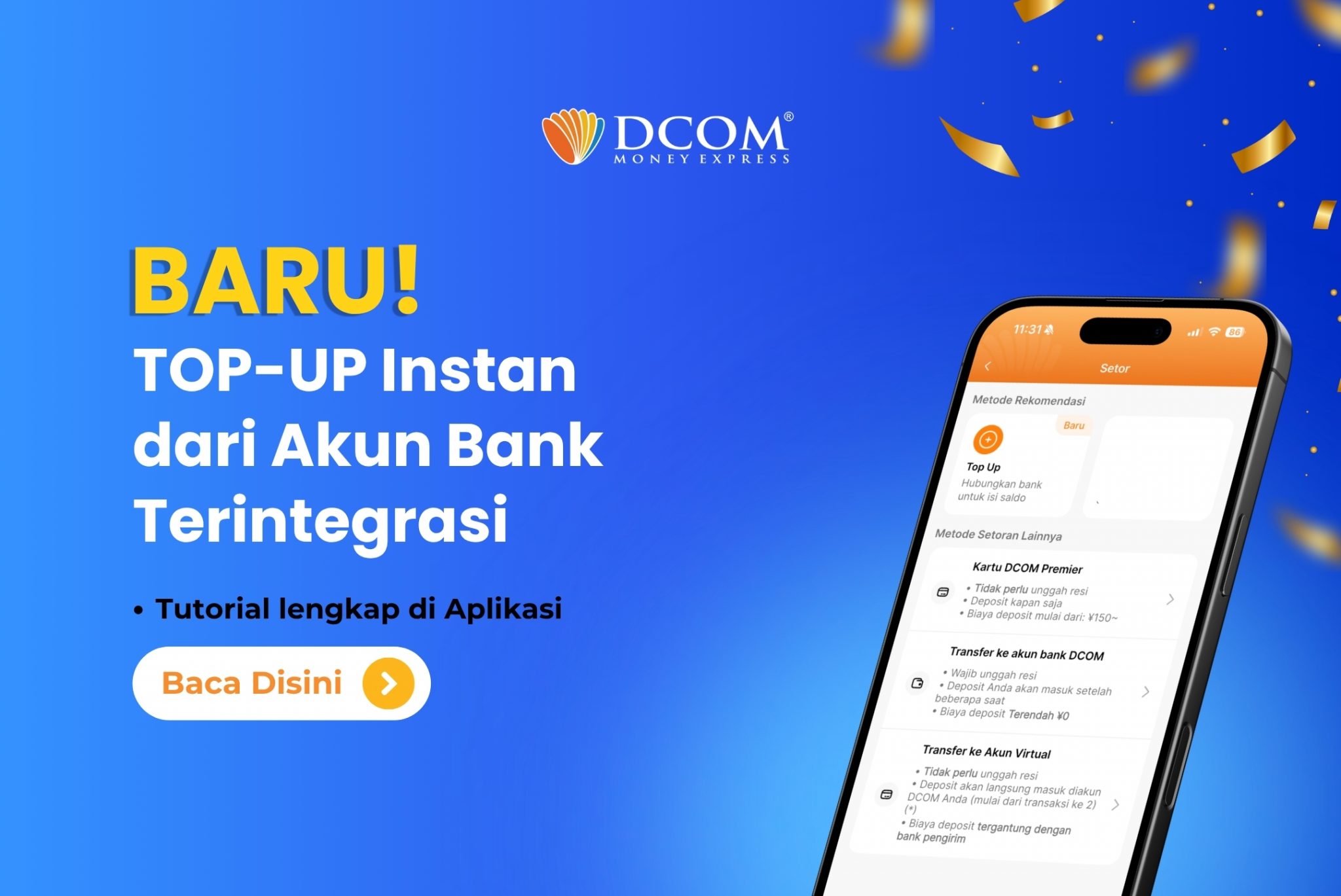 Top-up instan dari Akun Bank TerIntegrasi